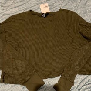 Forever 21 Olive Ribbed Long Sleeve Sweater